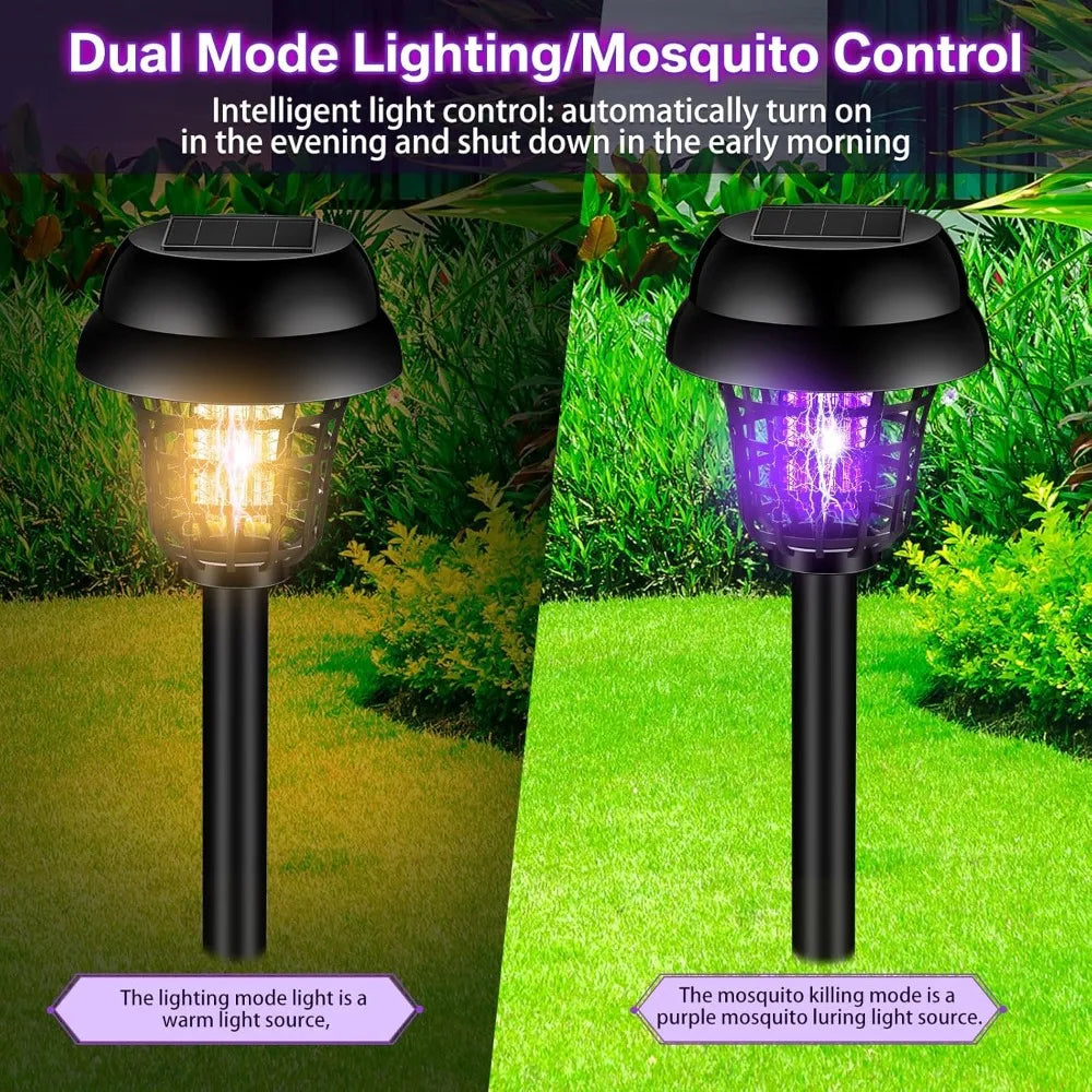 Solar bug zapper staked in lawn