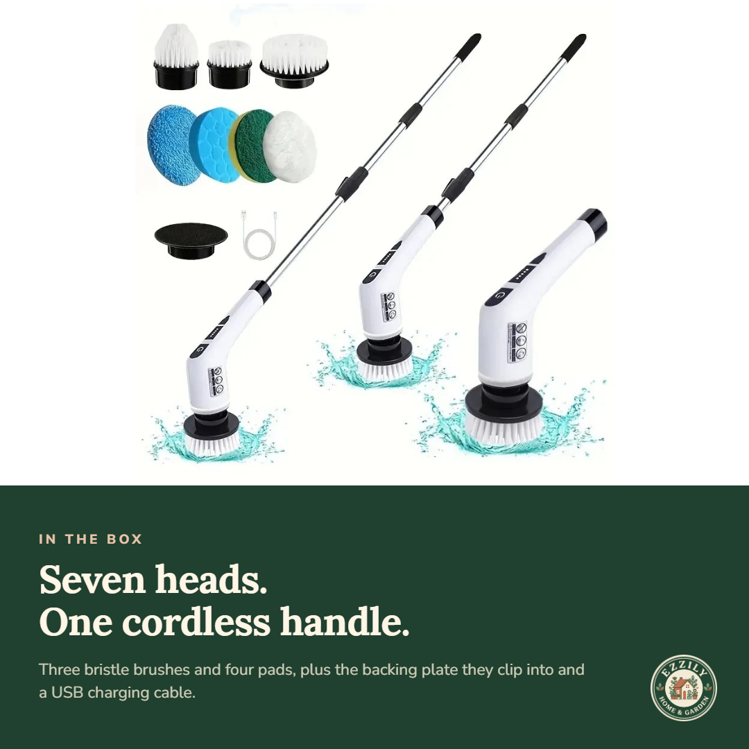 Cordless Electric Spin Scrubber — 7 Brush Heads for Tub, Tile & Floors