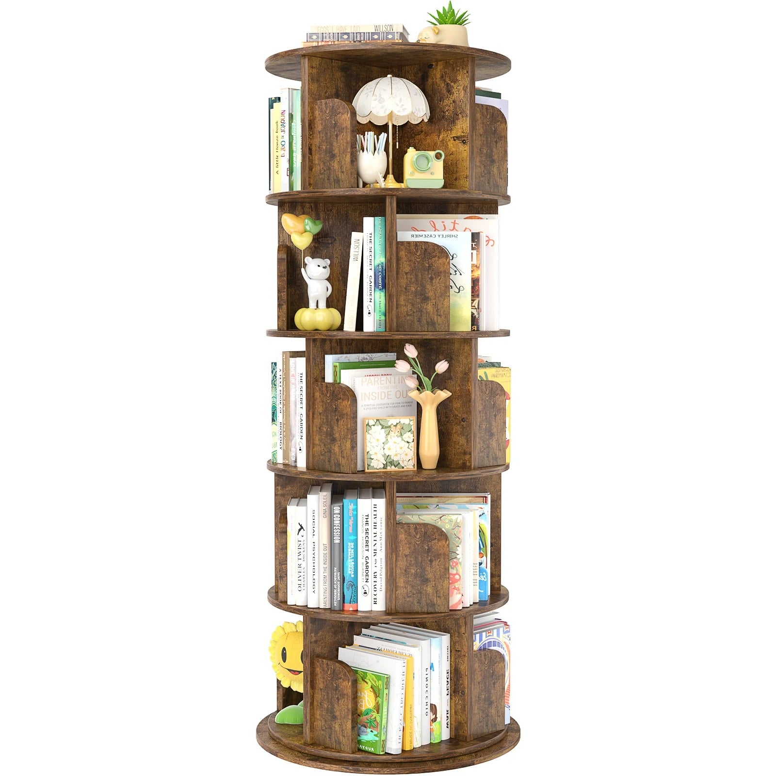 360° Rotating Bookshelf — 5-Tier Spinning Bookcase for Small Spaces