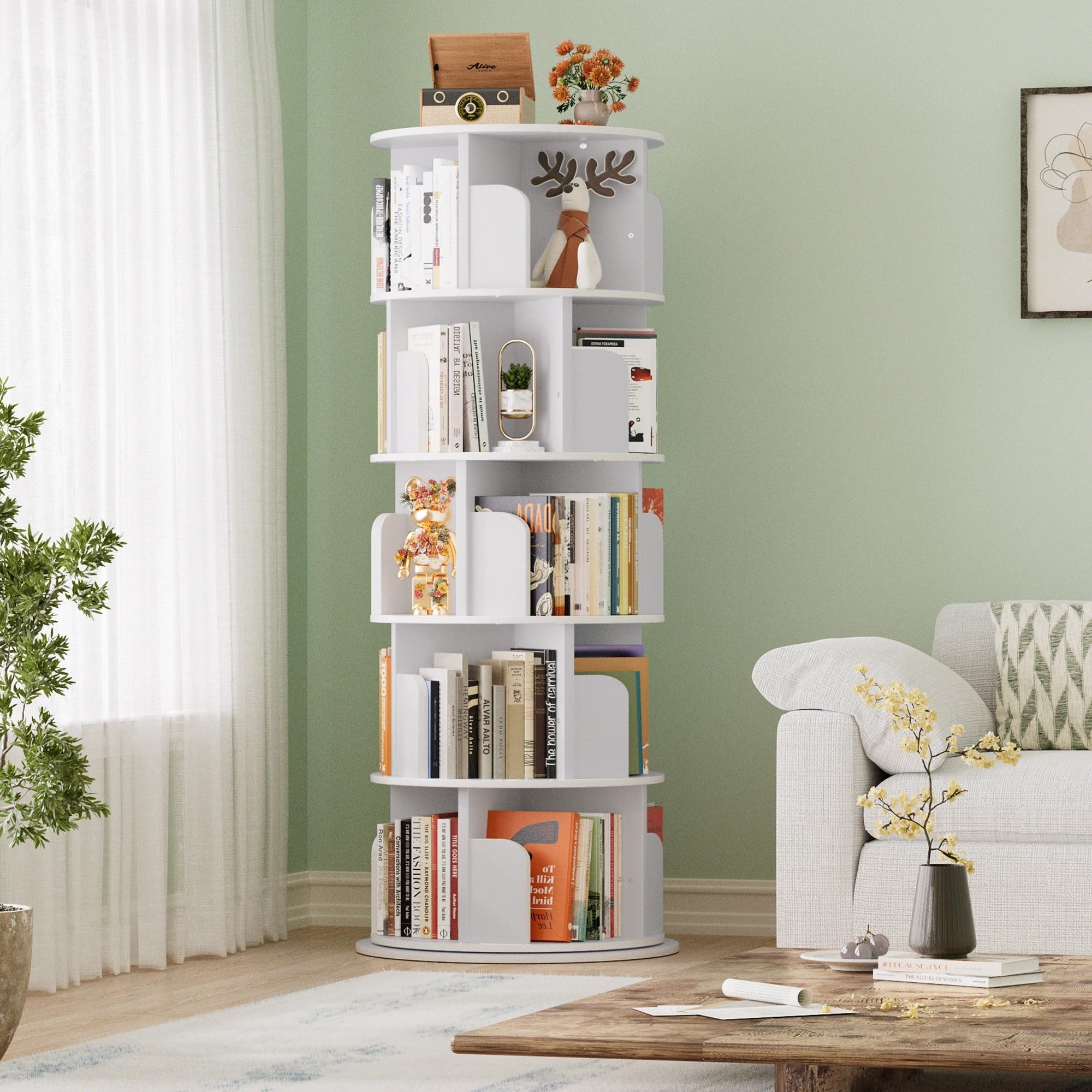 360° Rotating Bookshelf — 5-Tier Spinning Bookcase for Small Spaces