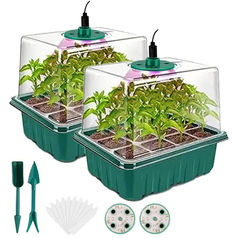Seed Starter Kit with Grow Light & Humidity Dome (2-Pack)