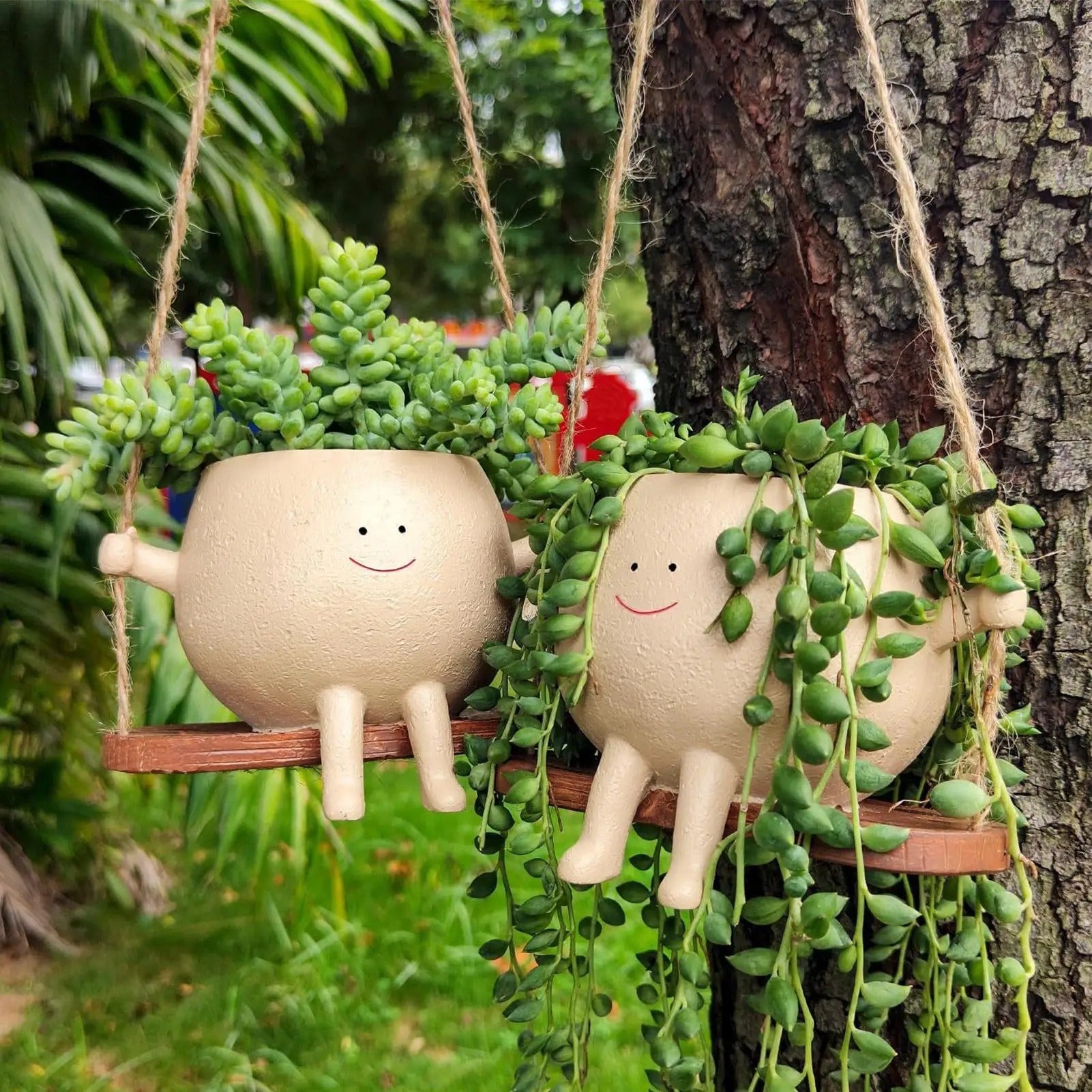 Happy Swinging Planter — Hanging Head Pot for Succulents & Trailing Plants