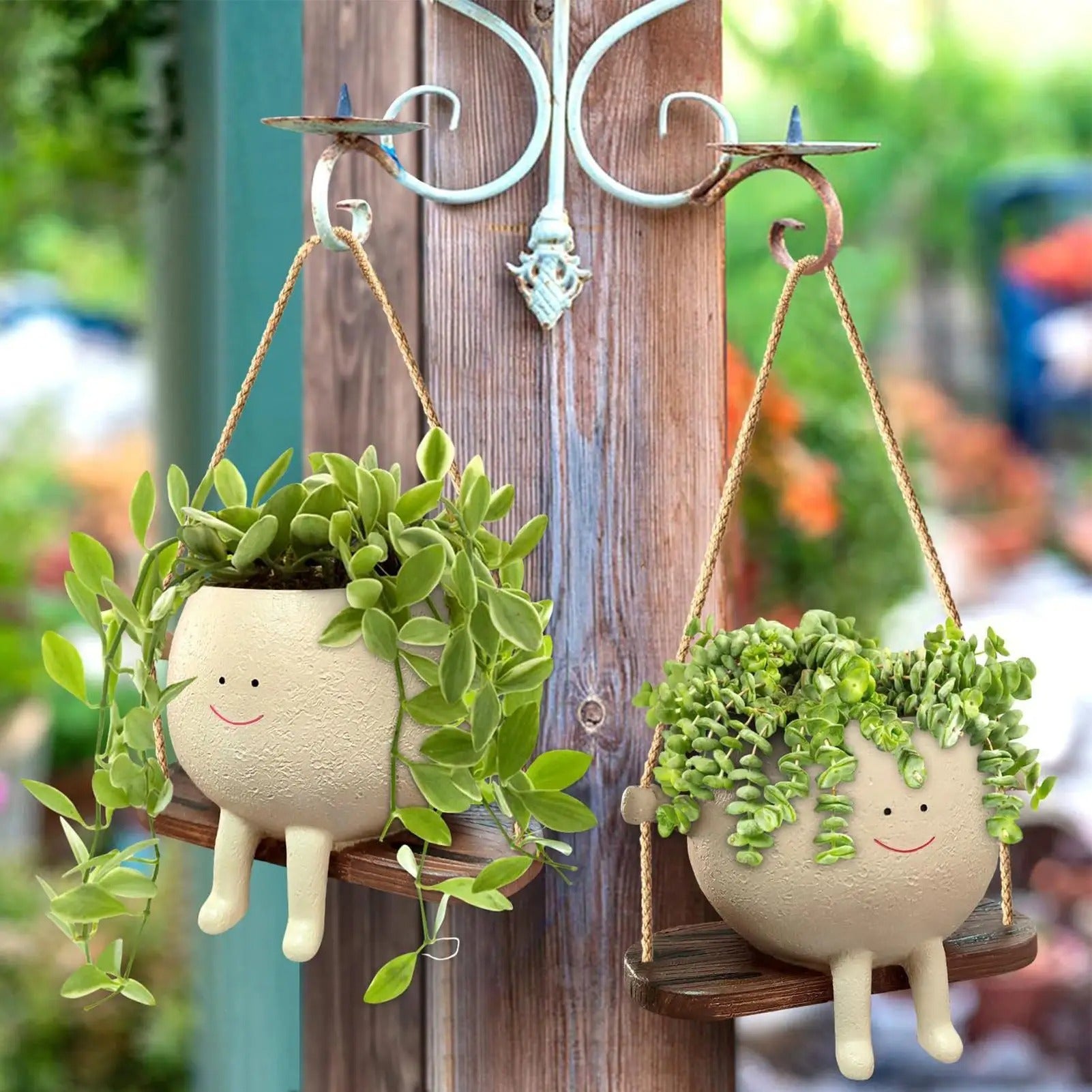 Happy Swinging Planter — Hanging Head Pot for Succulents & Trailing Plants