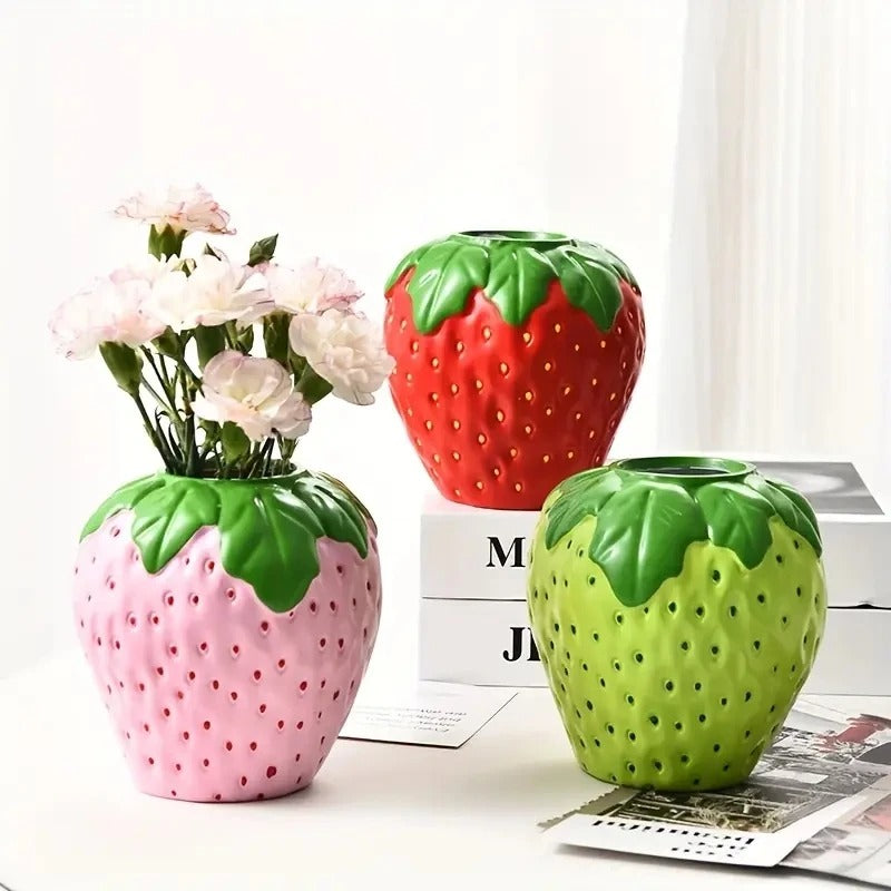 Strawberry Vase — Sculpted Bud Vase for Flowers & Home Decor