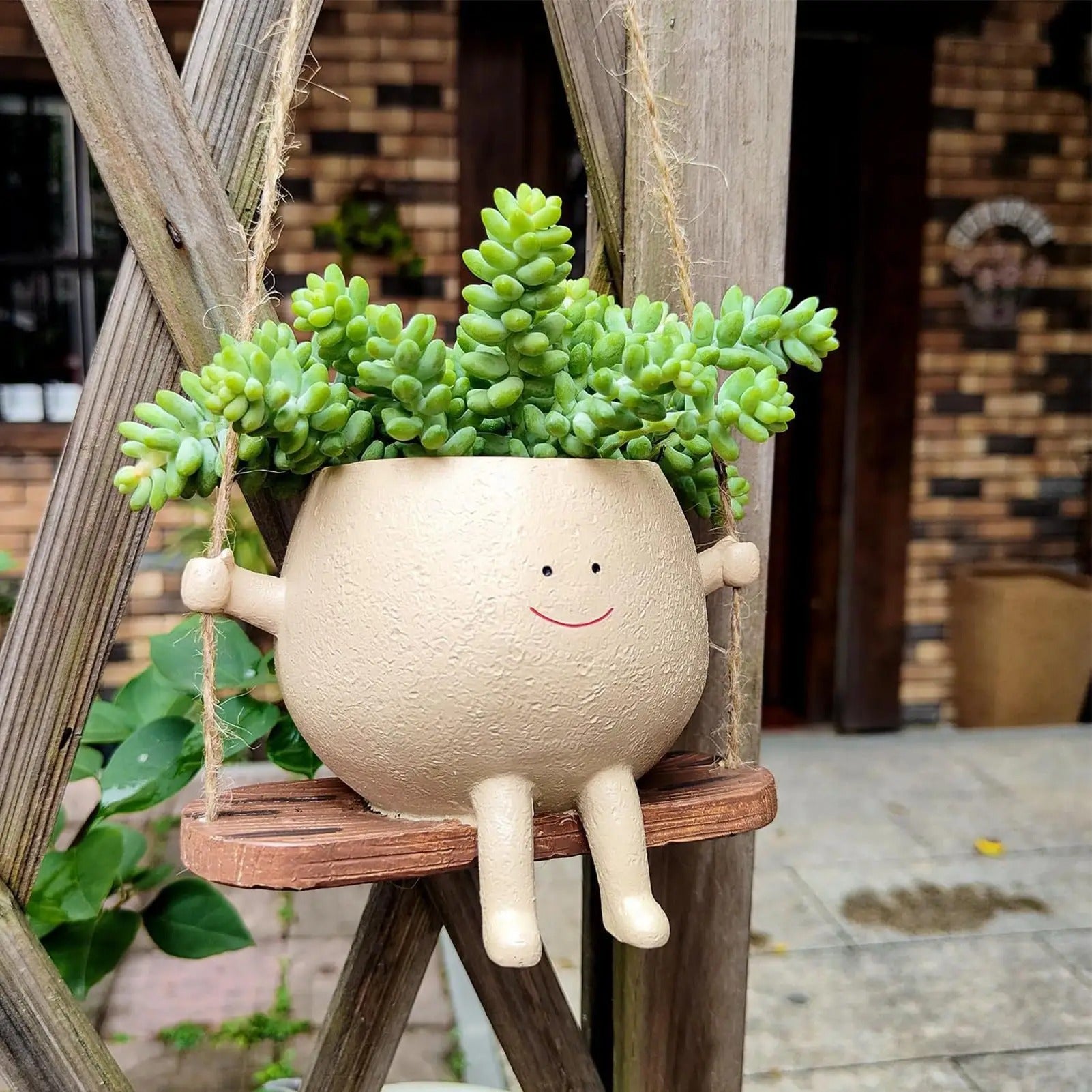 Happy Swinging Planter — Hanging Head Pot for Succulents & Trailing Plants