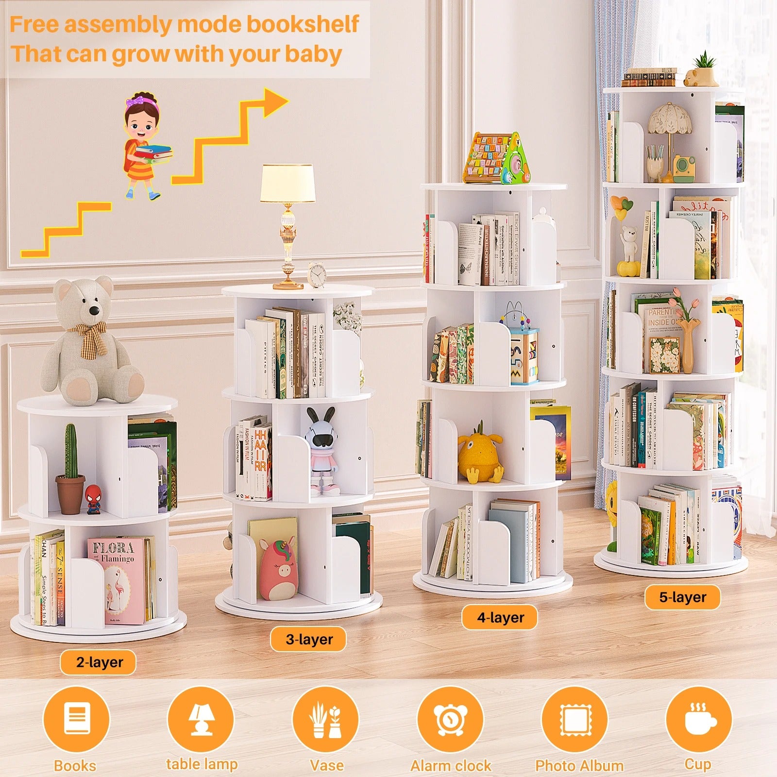 360° Rotating Bookshelf — 5-Tier Spinning Bookcase for Small Spaces