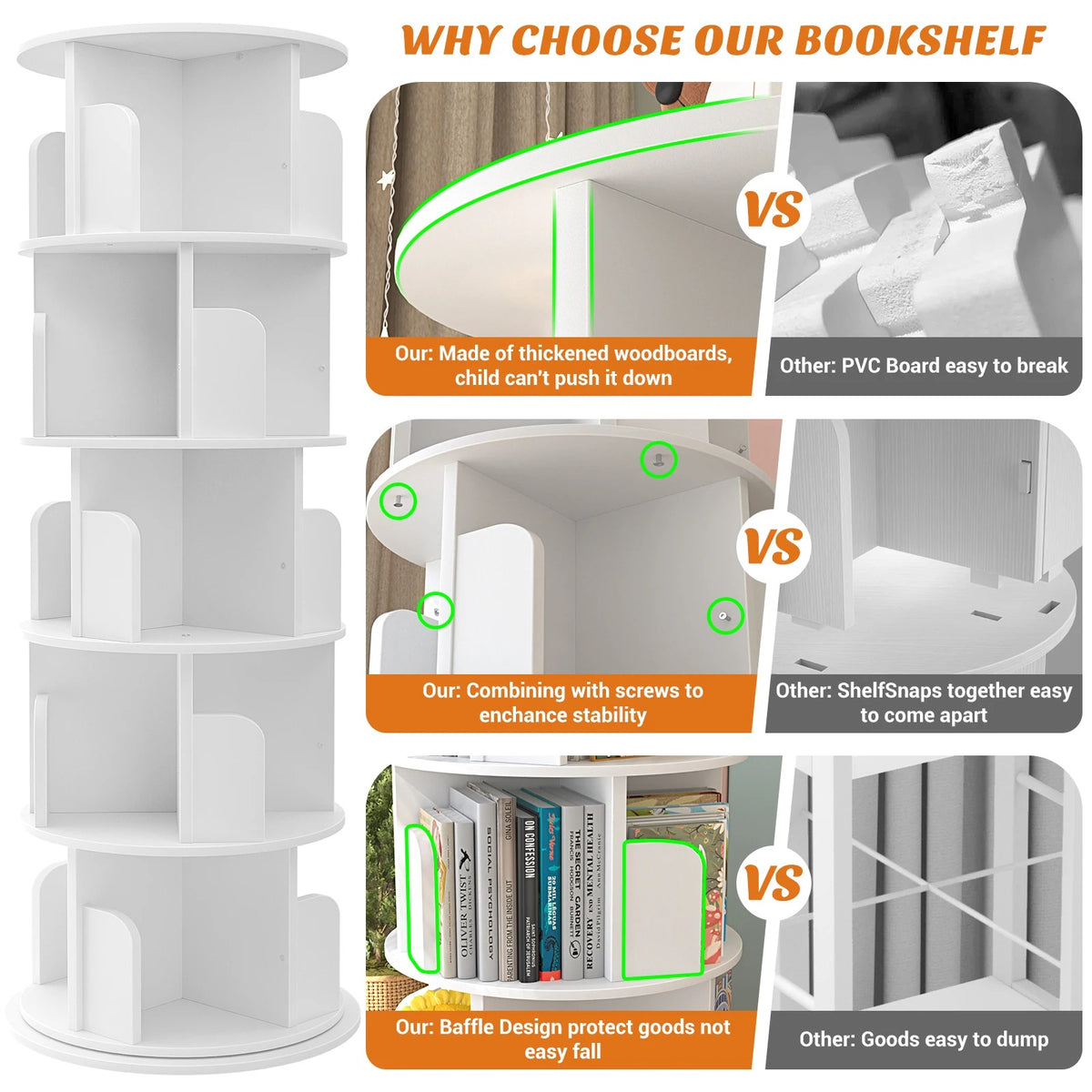 360° Rotating Bookshelf — 5-Tier Spinning Bookcase for Small Spaces