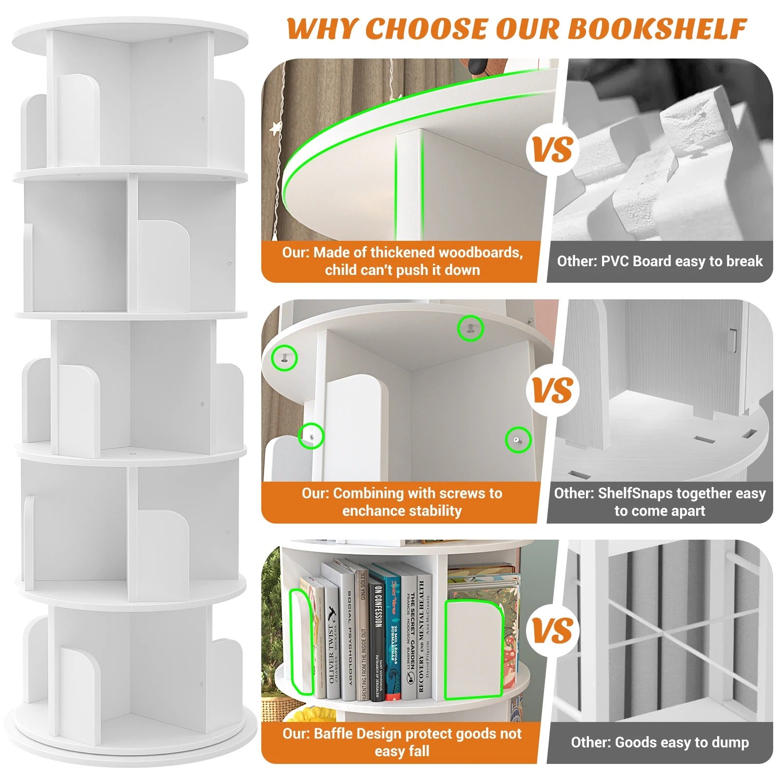 360° Rotating Bookshelf — 5-Tier Spinning Bookcase for Small Spaces