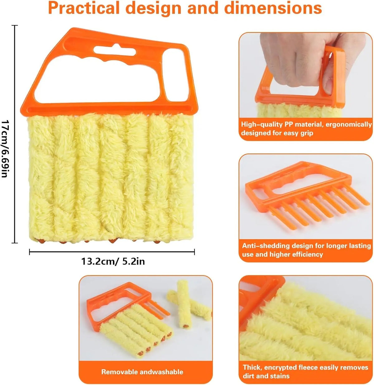 Blind & Vent Duster Set — 7-Finger Microfiber Cleaner, Washable (3-Pack)