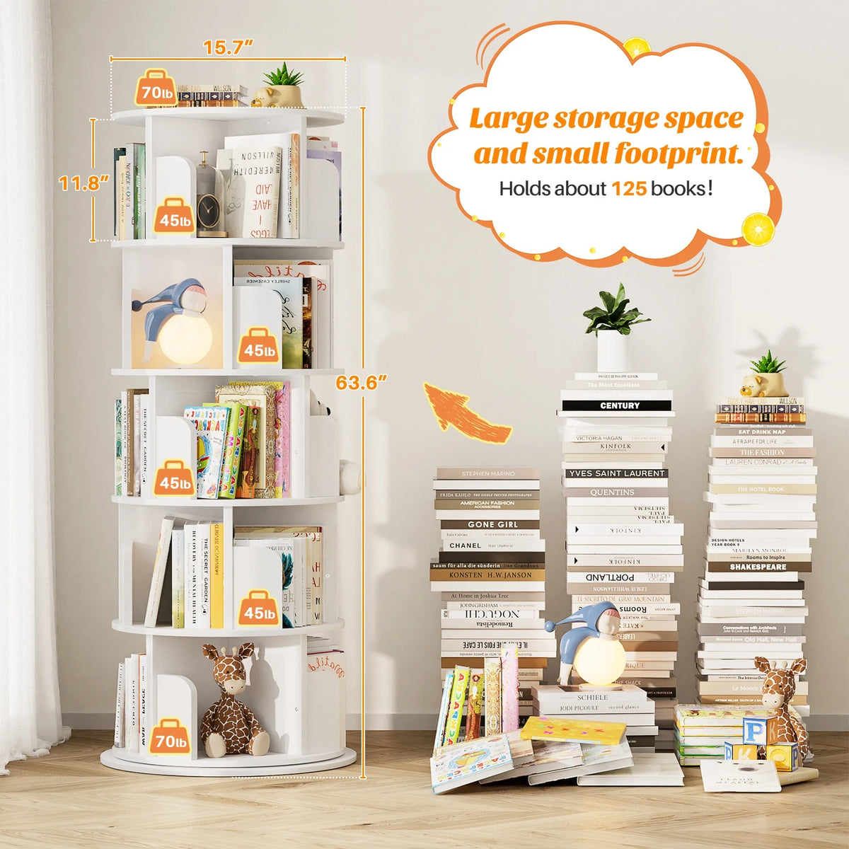 360° Rotating Bookshelf — 5-Tier Spinning Bookcase for Small Spaces