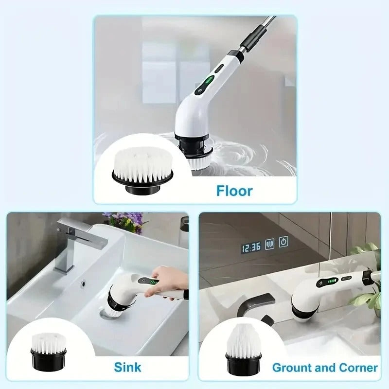 Cordless Electric Spin Scrubber — 7 Brush Heads for Tub, Tile & Floors