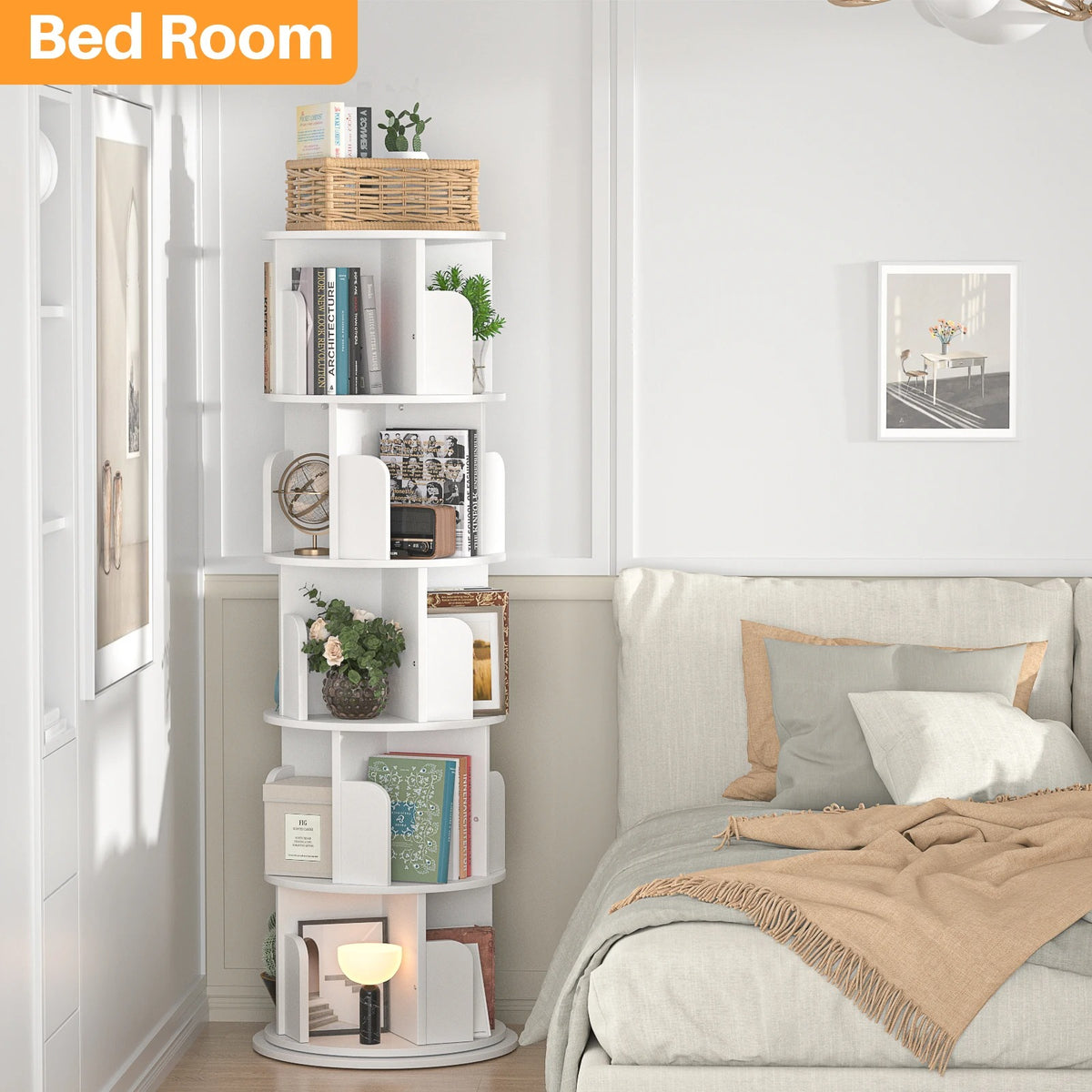 360° Rotating Bookshelf — 5-Tier Spinning Bookcase for Small Spaces