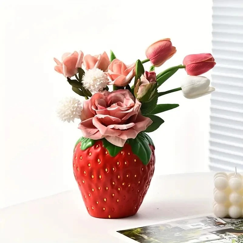 Strawberry Vase — Sculpted Bud Vase for Flowers & Home Decor