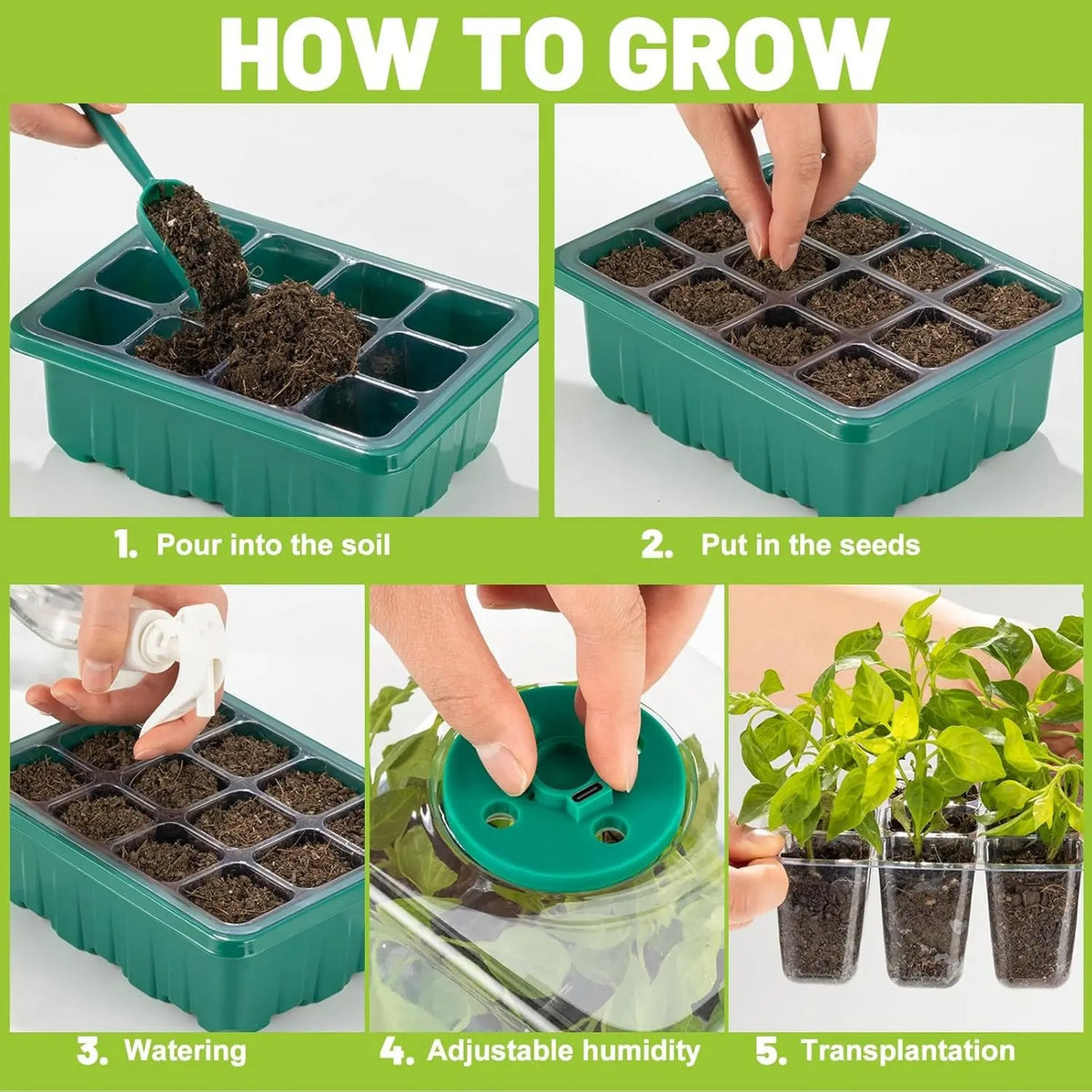 Seed Starter Kit with Grow Light & Humidity Dome (2-Pack)