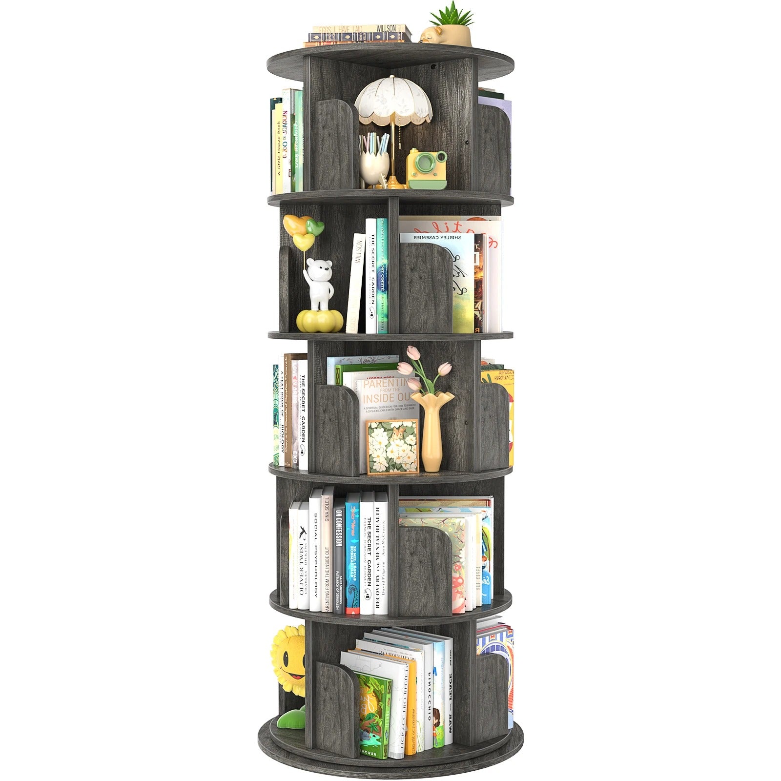 360° Rotating Bookshelf — 5-Tier Spinning Bookcase for Small Spaces