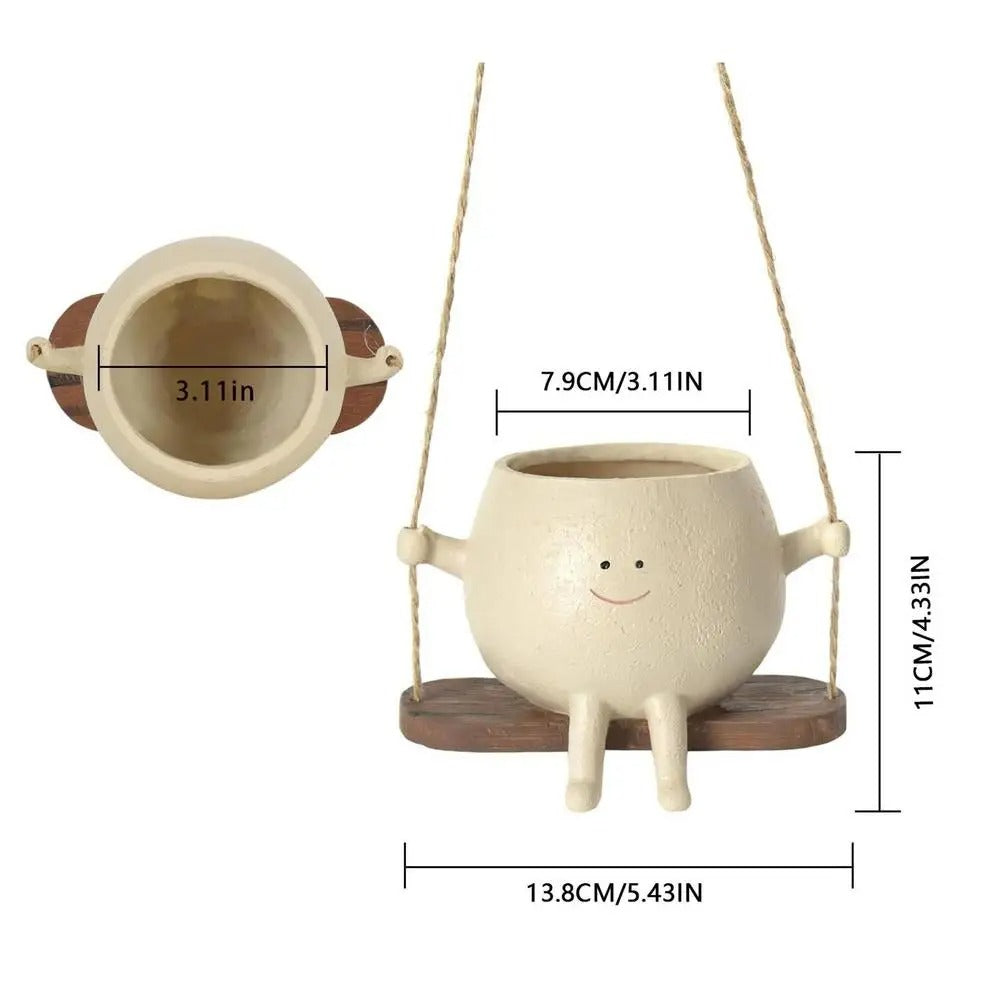 Happy Swinging Planter — Hanging Head Pot for Succulents & Trailing Plants