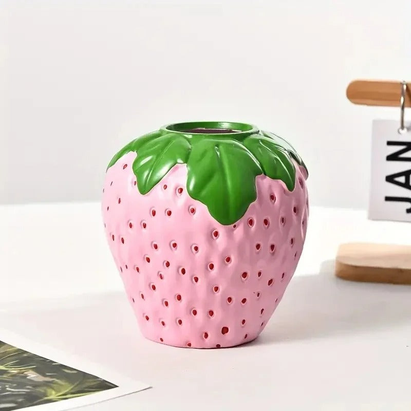 Strawberry Vase — Sculpted Bud Vase for Flowers & Home Decor
