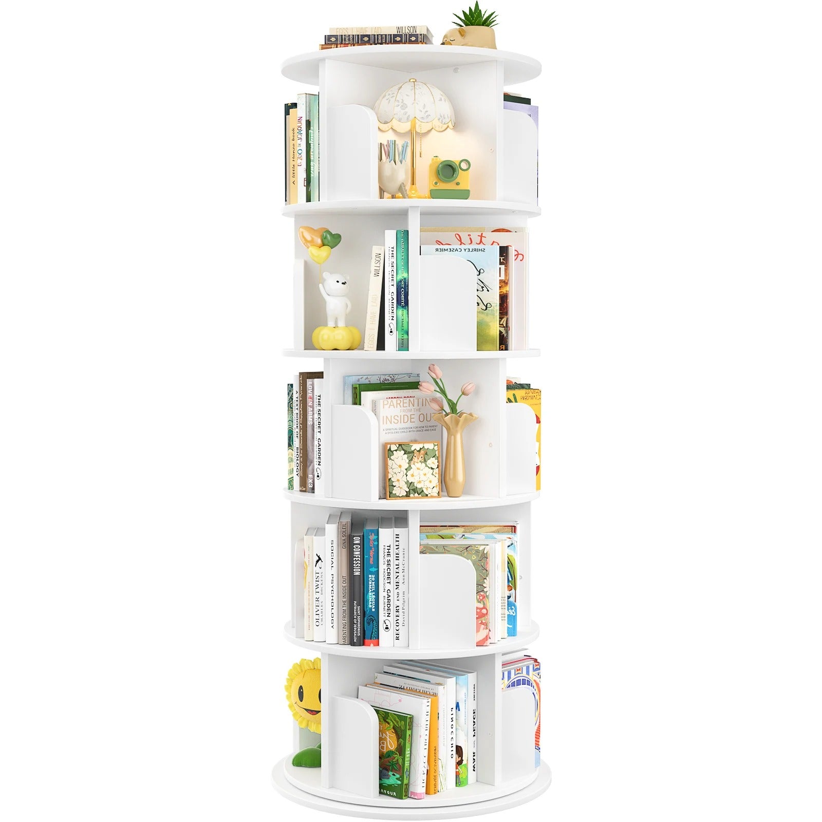 360° Rotating Bookshelf — 5-Tier Spinning Bookcase for Small Spaces