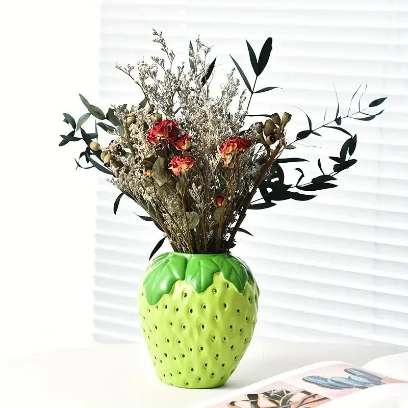 Strawberry Vase — Sculpted Bud Vase for Flowers & Home Decor