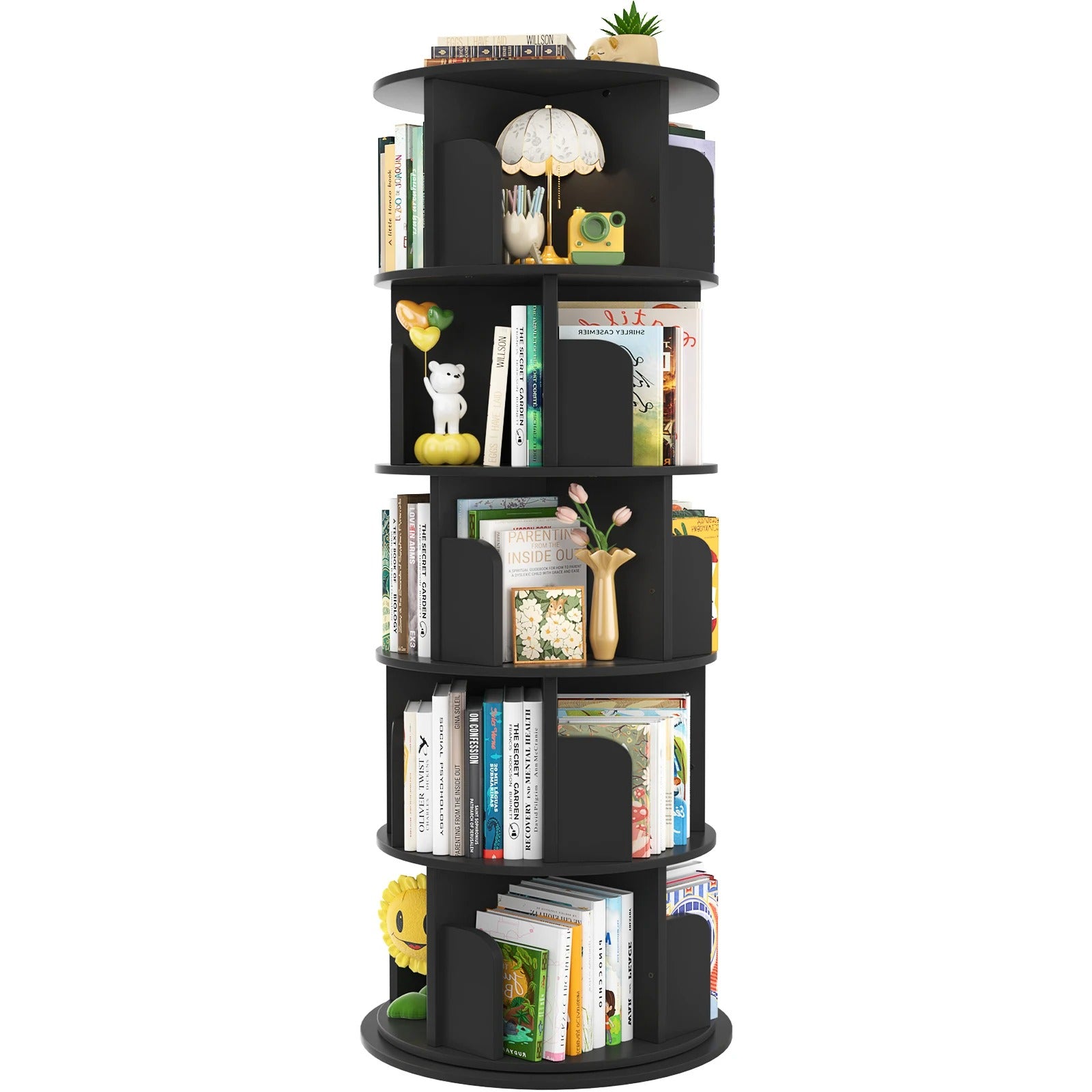 360° Rotating Bookshelf — 5-Tier Spinning Bookcase for Small Spaces